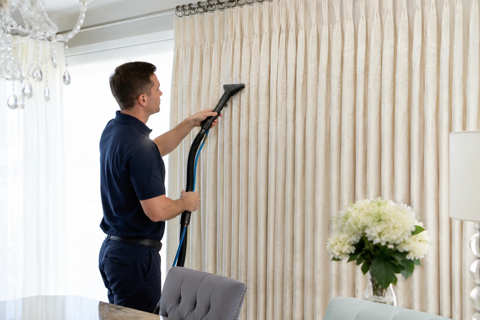 Curtain Cleaning crew working in Newport